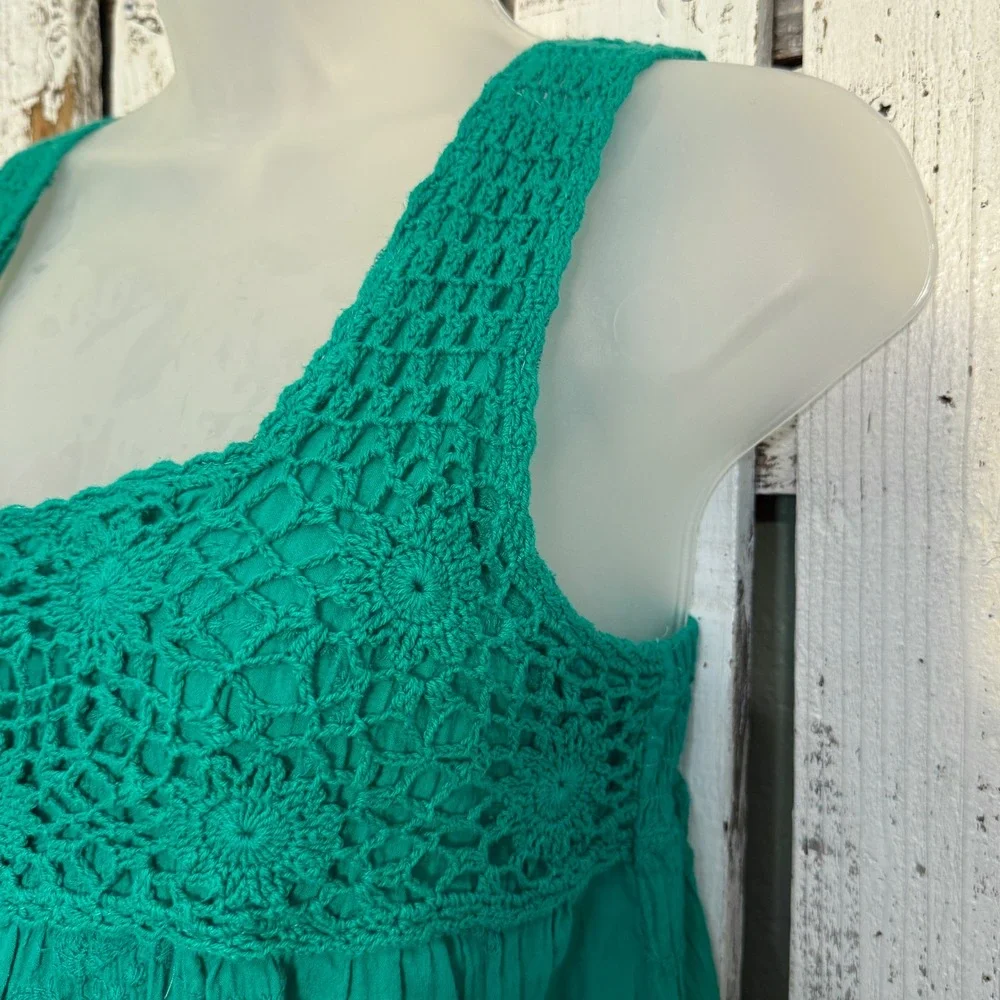 Angie Green Crochet Lace Babydoll Embroidered Top Large Boho Y2K Hippie Cottage - Picture 6 of 9